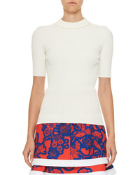 Carven Short Sleeve Ribbed Stretch Jersey Top White