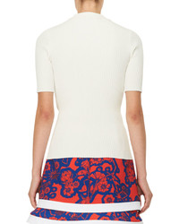 Carven Short Sleeve Ribbed Stretch Jersey Top White