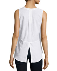 Neiman Marcus Sleeveless Flyaway Cotton Blouse White