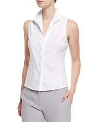 Armani Collezioni Sleeveless Poplin Button Front Blouse White