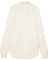 Reformation Smocked Georgette Blouse Off White