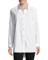 Neiman Marcus Spread Collar Long Sleeve Long Blouse White