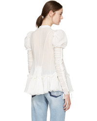 Alexander McQueen White Crepe Ruched Sleeves Blouse