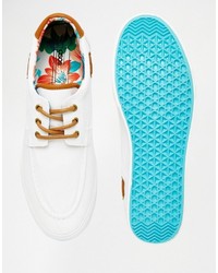 Asos Brand Boat Shoes In White With Floral Lining