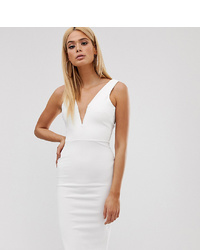 Missguided Tall Bodycon Midi Dress With V Bar Plunge Neck In White
