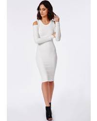 Missguided Cold Shoulder Ribbed Bodycon Dress White