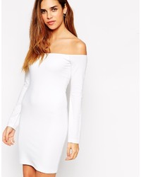 Asos Collection Long Sleeve Mini Bardot Body Conscious Dress
