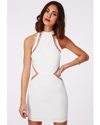 Missguided Cori Mesh Racer High Neck Bodycon Dress White