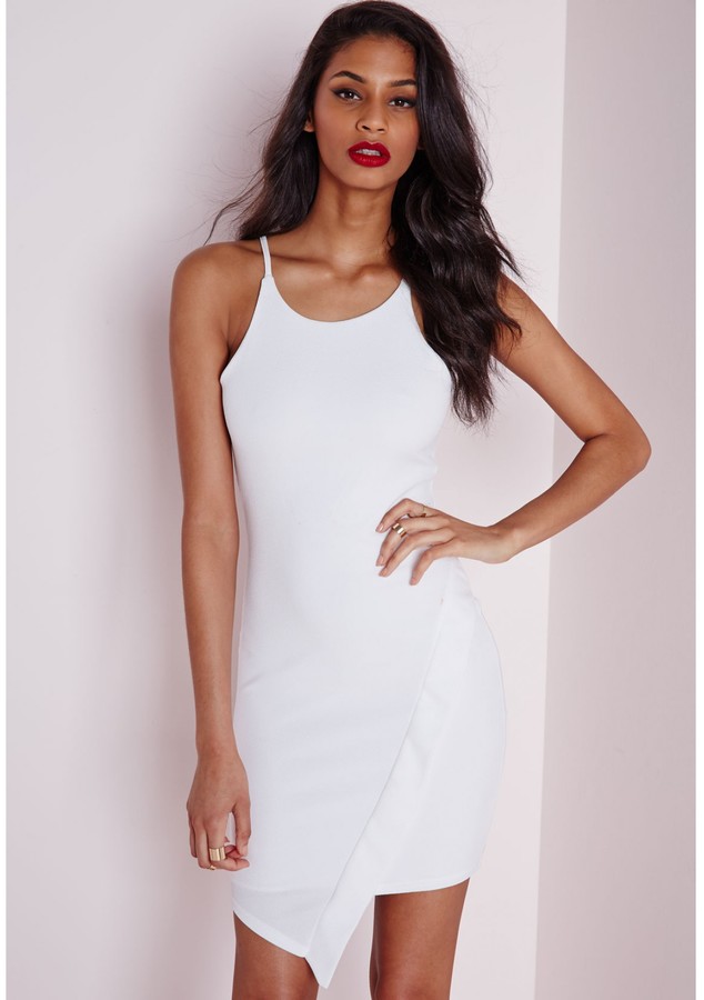 Missguided Crepe Asymmetric Hem Bodycon Dress White 50 Missguided 2023