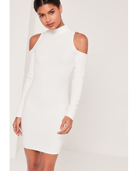 Missguided High Neck Cold Shoulder Bodycon Dress White