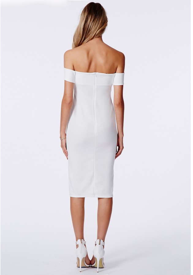 Missguided Joy Bardot Bodycon Midi Dress White, $39 | Missguided ...