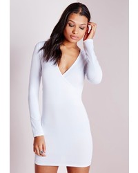 Missguided Long Sleeve Wrap Bodycon Dress White