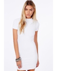 Missguided Lystra White Ribbed High Neck Mini Dress