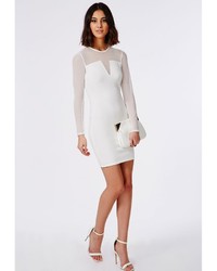 Missguided Mesh Sleeve V Cut Out Bodycon Dress White