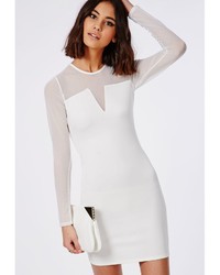 Missguided Mesh Sleeve V Cut Out Bodycon Dress White