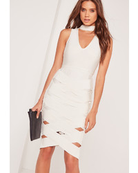 Missguided Premium Bandage Choker Cage Skirt Midi Dress White