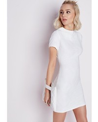 Missguided Textured High Neck Short Sleeve Bodycon Dress White