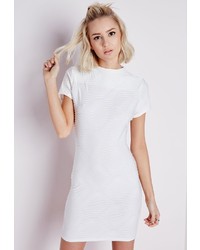 Missguided Textured High Neck Short Sleeve Bodycon Dress White