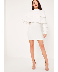 Missguided White Crepe Layered Frill Bodycon Dress