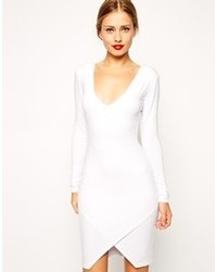 Asos Plunge Asymmetric Mini Body Conscious Dress White
