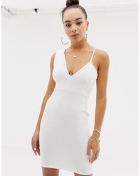 Missguided Plunge Bodycon Mini Dress In White