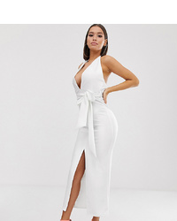 Missguided Plunge Midaxi Dress In White