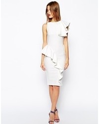 Asos Ruffle Bonded Texture Body Conscious Dress White