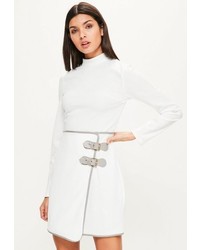 Missguided White High Neck Buckle Skirt Bodycon Dress