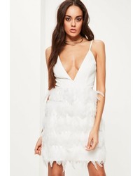 Missguided White Plunge Feather Bodycon Dress