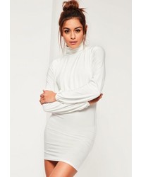 Missguided White Slinky High Neck Open Back Bodycon Dress