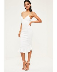 Missguided White Strappy Curve Frill Hem Midi Dress