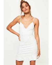 Missguided White Strappy Frill Hem Bodycon Dress
