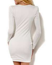 Choies White V Neck Bodycon Dress With Long Sleeve