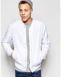 Asos Brand Bomber Jacket With Poppers In White