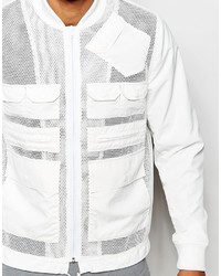 Asos Brand Mesh Bomber Jacket In White