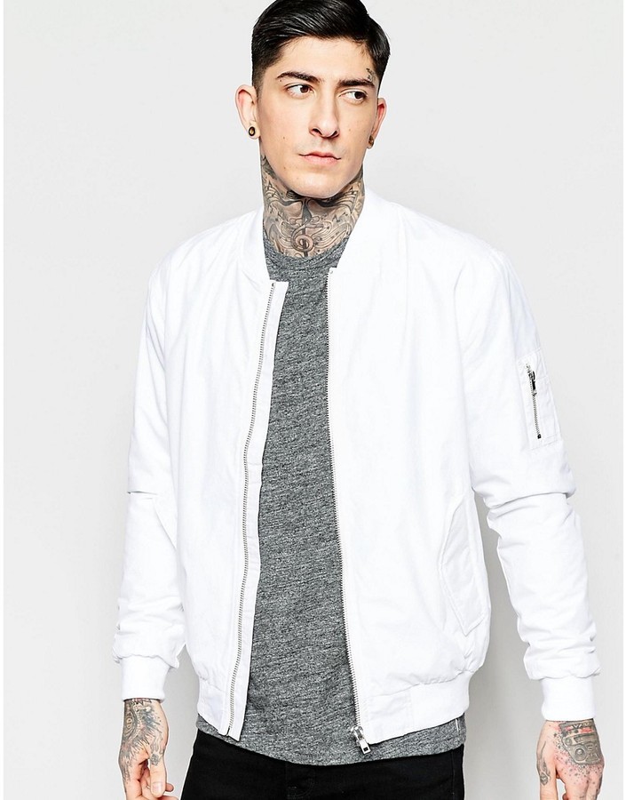 Minimum Clothing Minimum Bomber Jacket In White, $211 | Asos | Lookastic