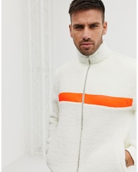 ASOS DESIGN Track Jacket In Borg With Neon Stripe