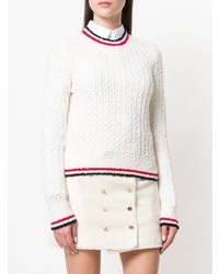 Thom Browne Crewneck Pullover With Red White And Blue Tipping Stripe In Merino Wool Boucle Blend