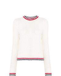 Thom Browne Crewneck Pullover With Red White And Blue Tipping Stripe In Merino Wool Boucle Blend