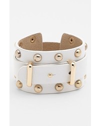 Cara Wide Leather Bracelet White Gold