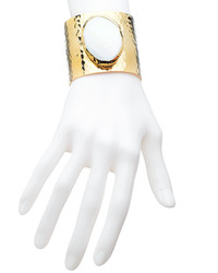House Of Harlow 1960 White Leather Triangle Cuff In Gold 53 67 ...