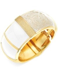 Guess Gold Tone White And Mother Of Pearl Bangle Bracelet