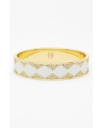 House of Harlow 1960 Pave Leather Sunburst Bangle White Clear Gold