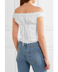 Dolce & Gabbana Off The Shoulder Lace Up Cotton Poplin Bustier Top White