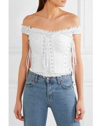 Dolce & Gabbana Off The Shoulder Lace Up Cotton Poplin Bustier Top White