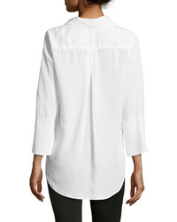 Velvet Heart Cuffed Twill Button Front Blouse White