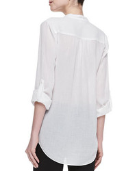 Diane von Furstenberg Gilmore Long Sleeve Translucent Blouse White