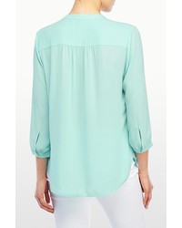 NYDJ Shirred Long Sleeve Button In Front Blouse