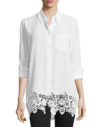 Equipment Reese Button Front Lace Hem Blouse Bright White
