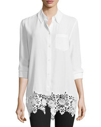 Equipment Reese Button Front Lace Hem Blouse Bright White